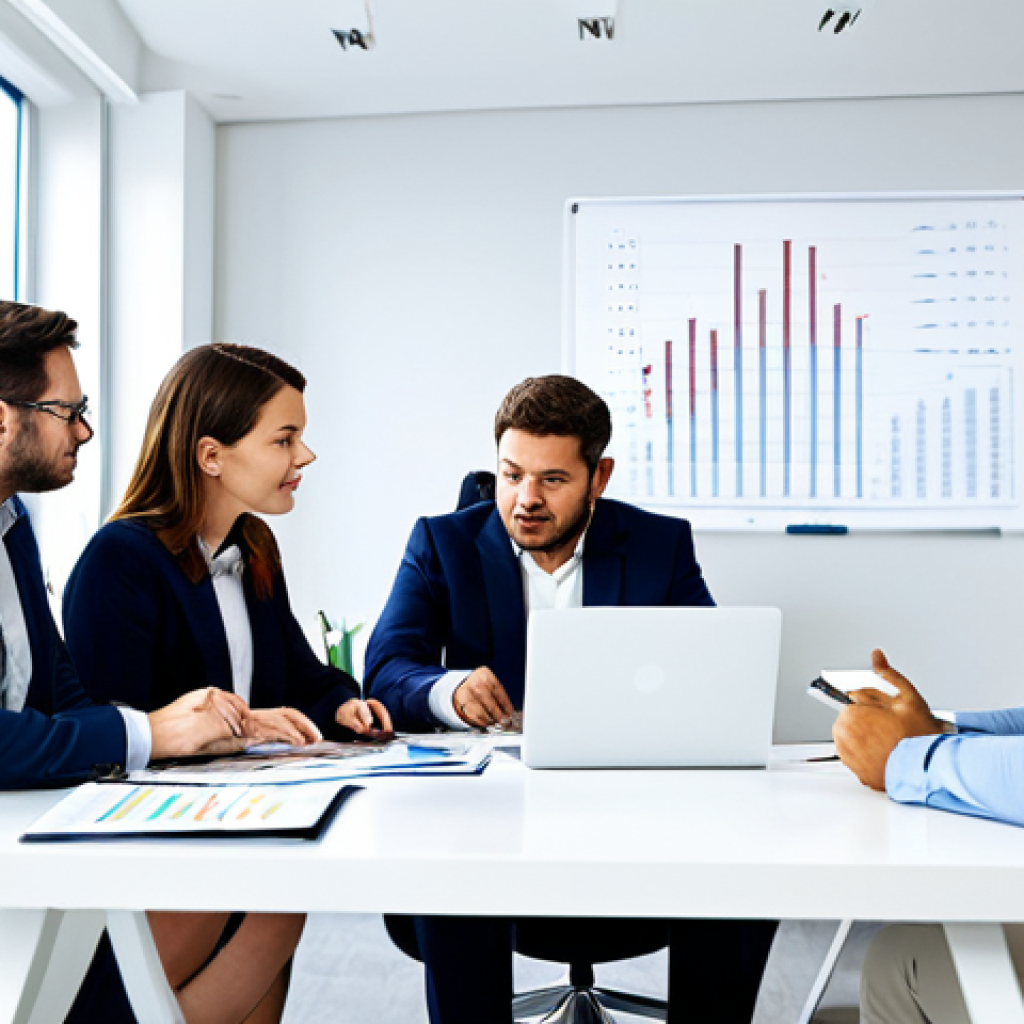 국제커뮤니케이션 관련 인기 직무 - **Prompt:** A diverse team of international marketing managers collaborating in a modern, open-plan ...