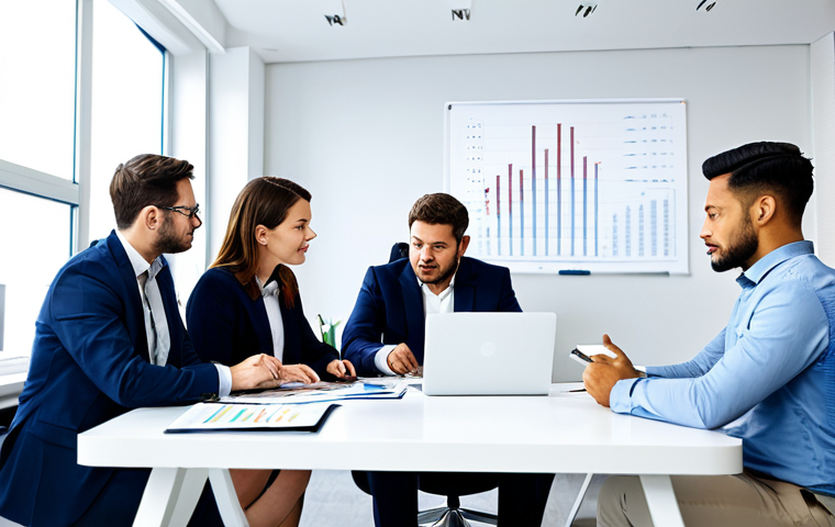 국제커뮤니케이션 관련 인기 직무 - **Prompt:** A diverse team of international marketing managers collaborating in a modern, open-plan ...