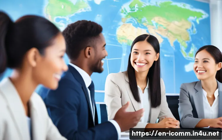 국제커뮤니케이션 자격증 취득의 장점 - **Prompt 1: Global Communication and Understanding**
"A diverse group of five professionals, dre...