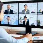 국제커뮤니케이션 글로벌 커리어 목표 설정 - A diverse international business team engaged in a video conference call, showcasing a Japanese prof...
