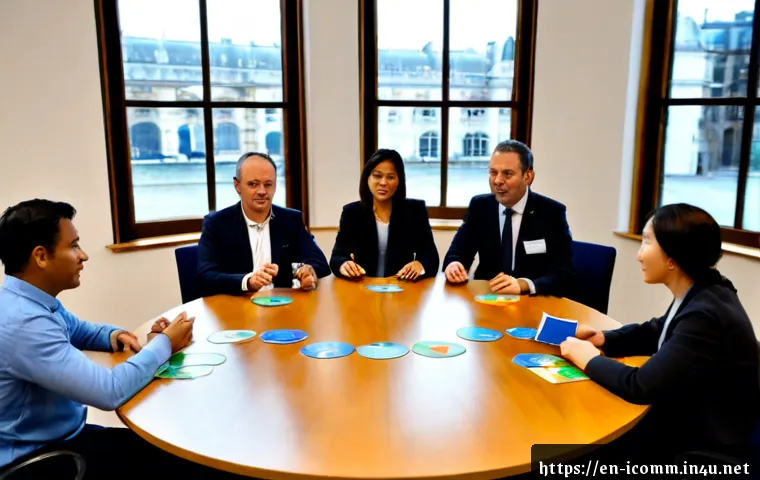 국제커뮤니케이션 이론 적용 사례 - Photorealistic international business communication workshop in a bright London conference room, div...
